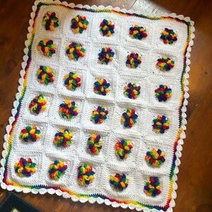 OOAK Small Handmade 3D Granny Square Crotched Blanket Rainbow 🌈 Vintage Afghan